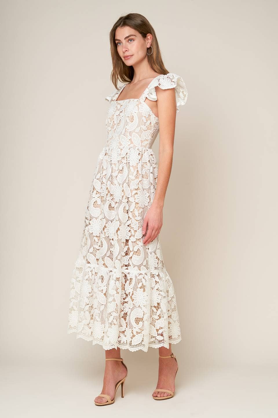 White Lace Midi Dress