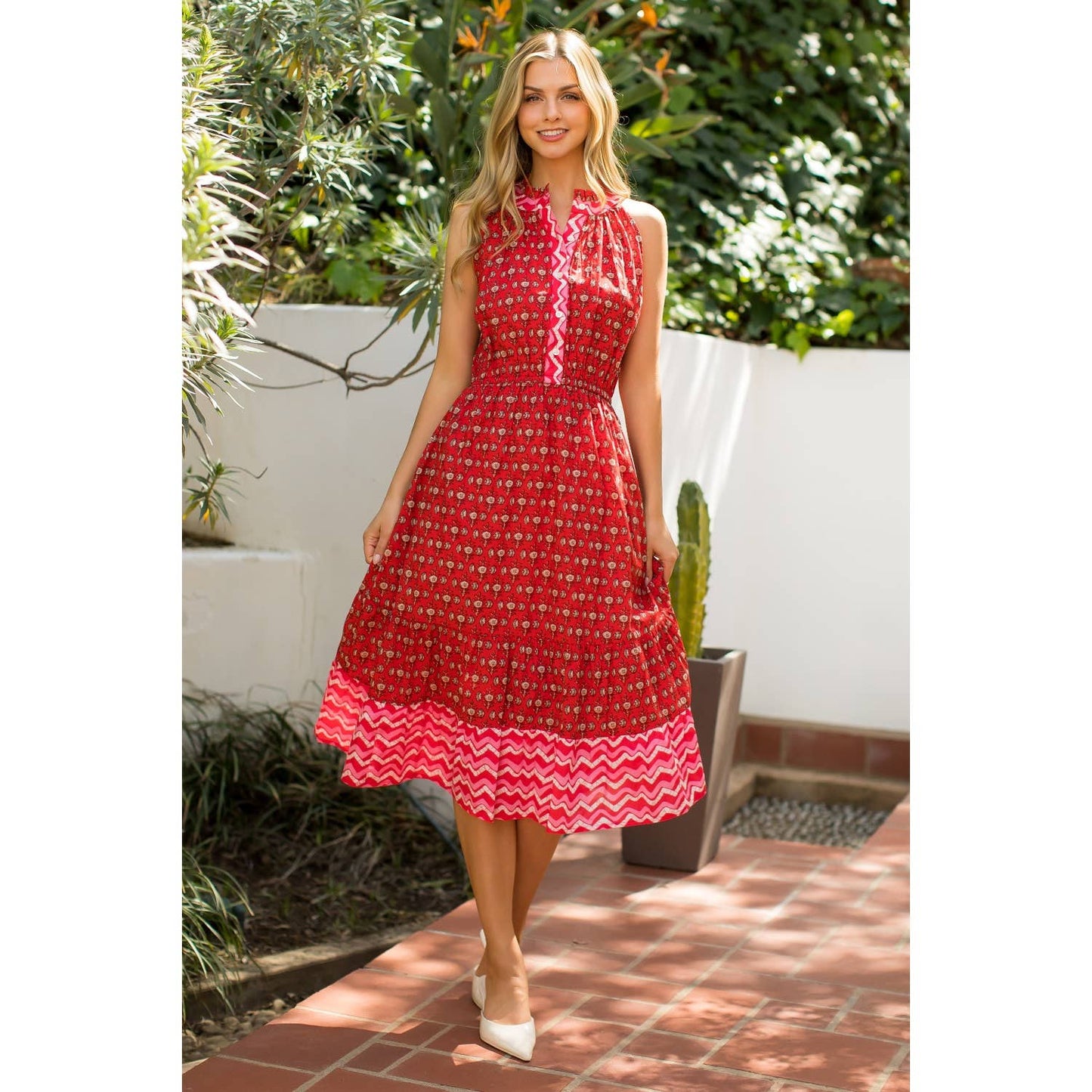 Halter Button Up Print Maxi Dress
