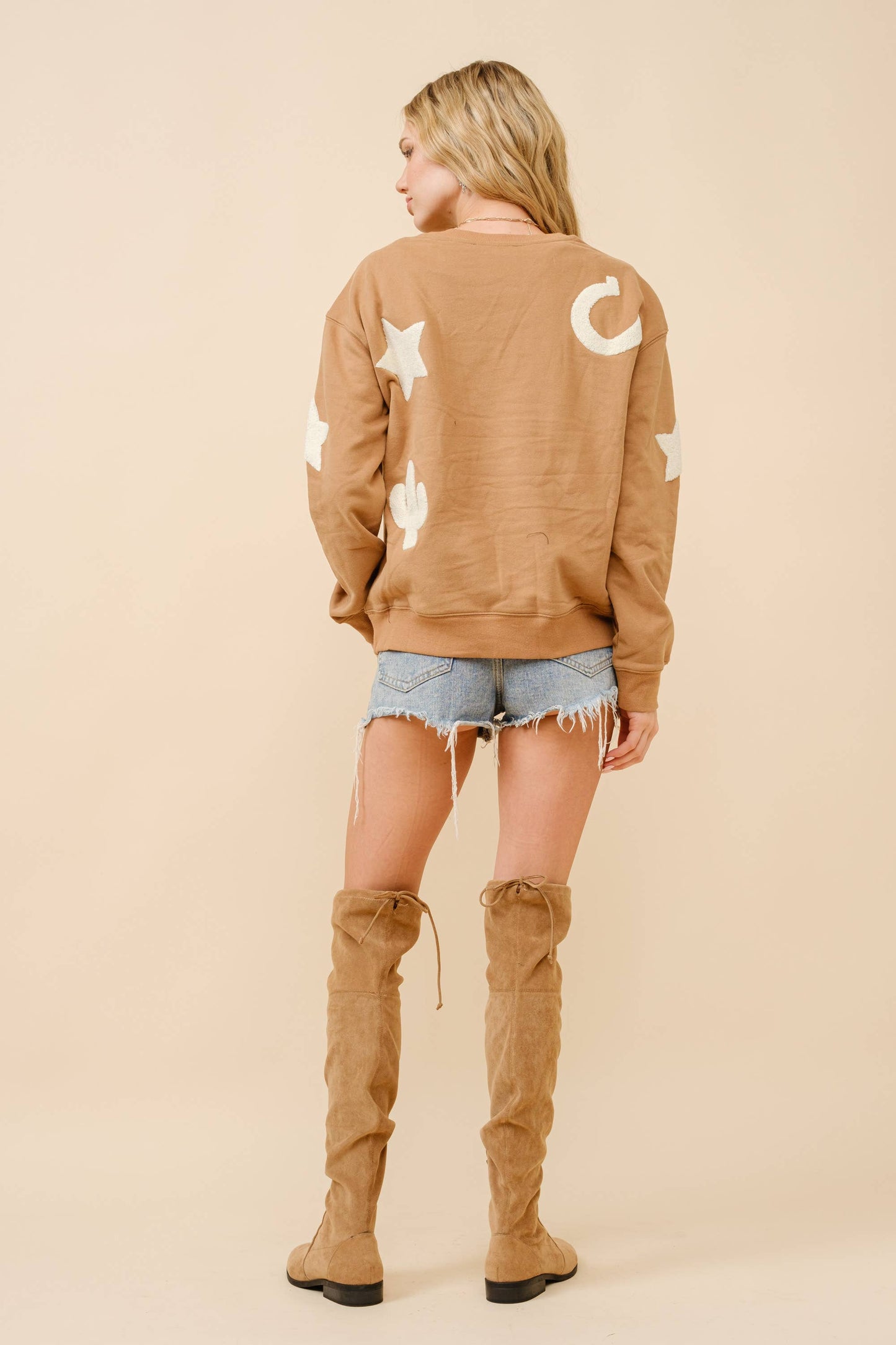 Western Textured Patchwork Sweatshirt
