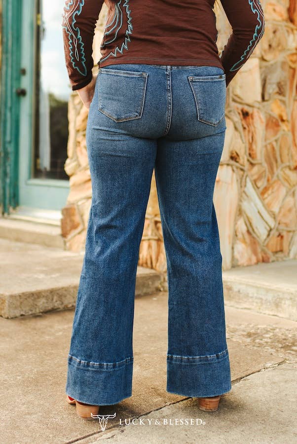 Dark Wash High Rise Trouser Jeans