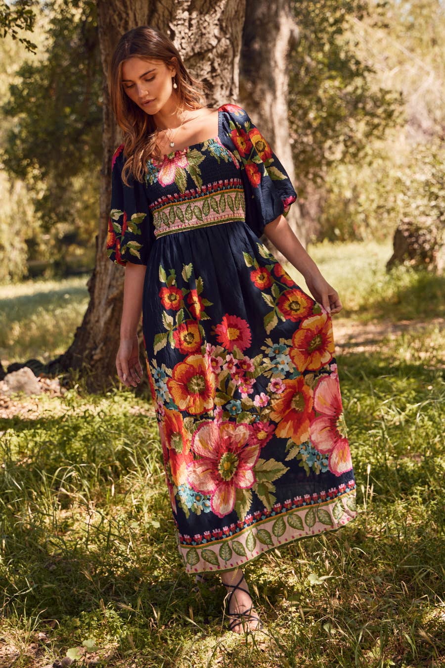 Giant Floral Border Printed Maxi Dress