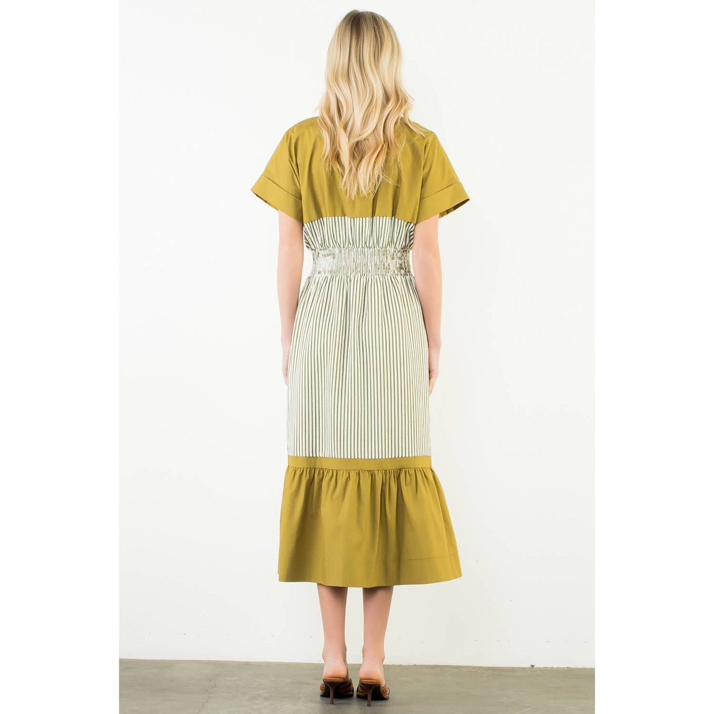 Short Sleeve Striped Midi Dress