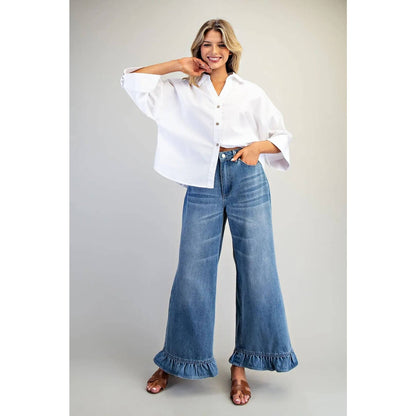 Mineral Washed Ruffle Hem Jeans