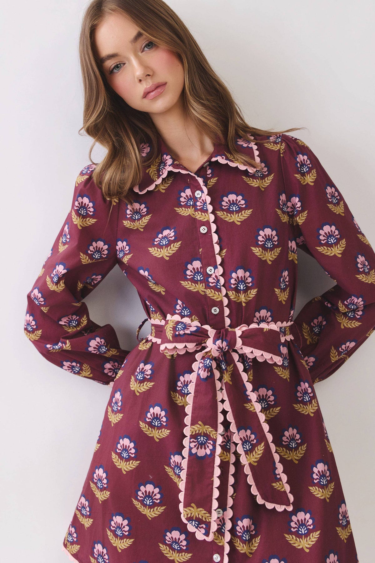 TCEC Scallop Trim Detail Mini Dress