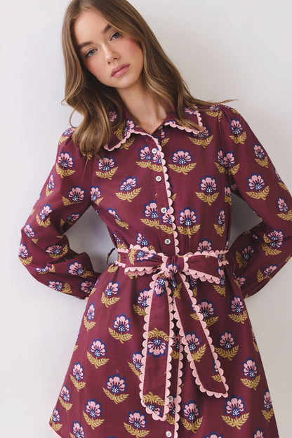 TCEC Scallop Trim Detail Mini Dress