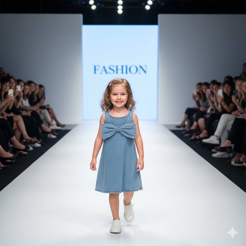 Girl's Denim Bow Sleeveless Dress