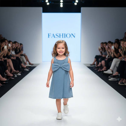 Girl's Denim Bow Sleeveless Dress