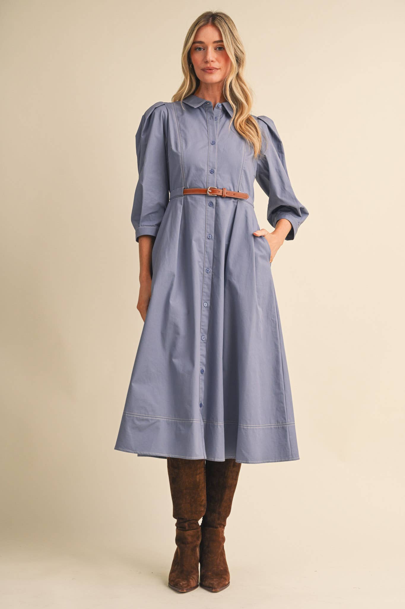 &MERCI Belted Dutton Down Midi Dress