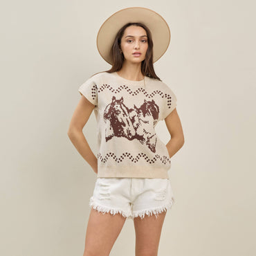 Western Horse Print Sweater