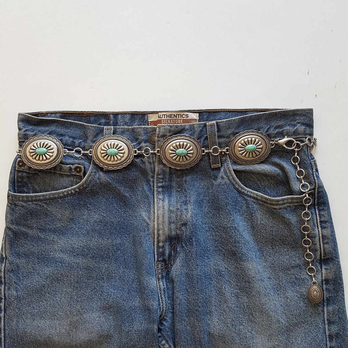 Western Oval Concho Chain Belt with Stones