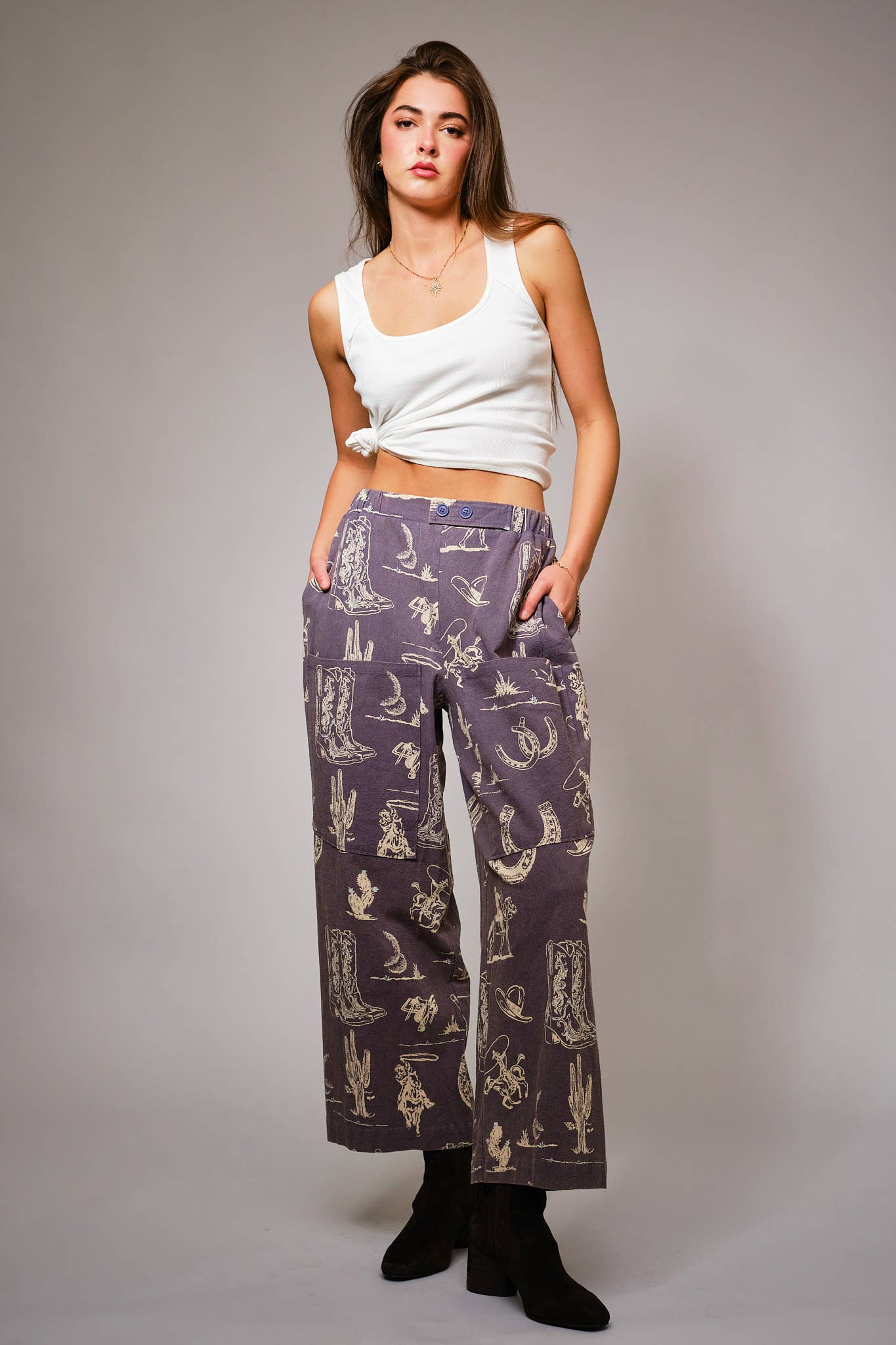 Western Motif Wide Leg Pants