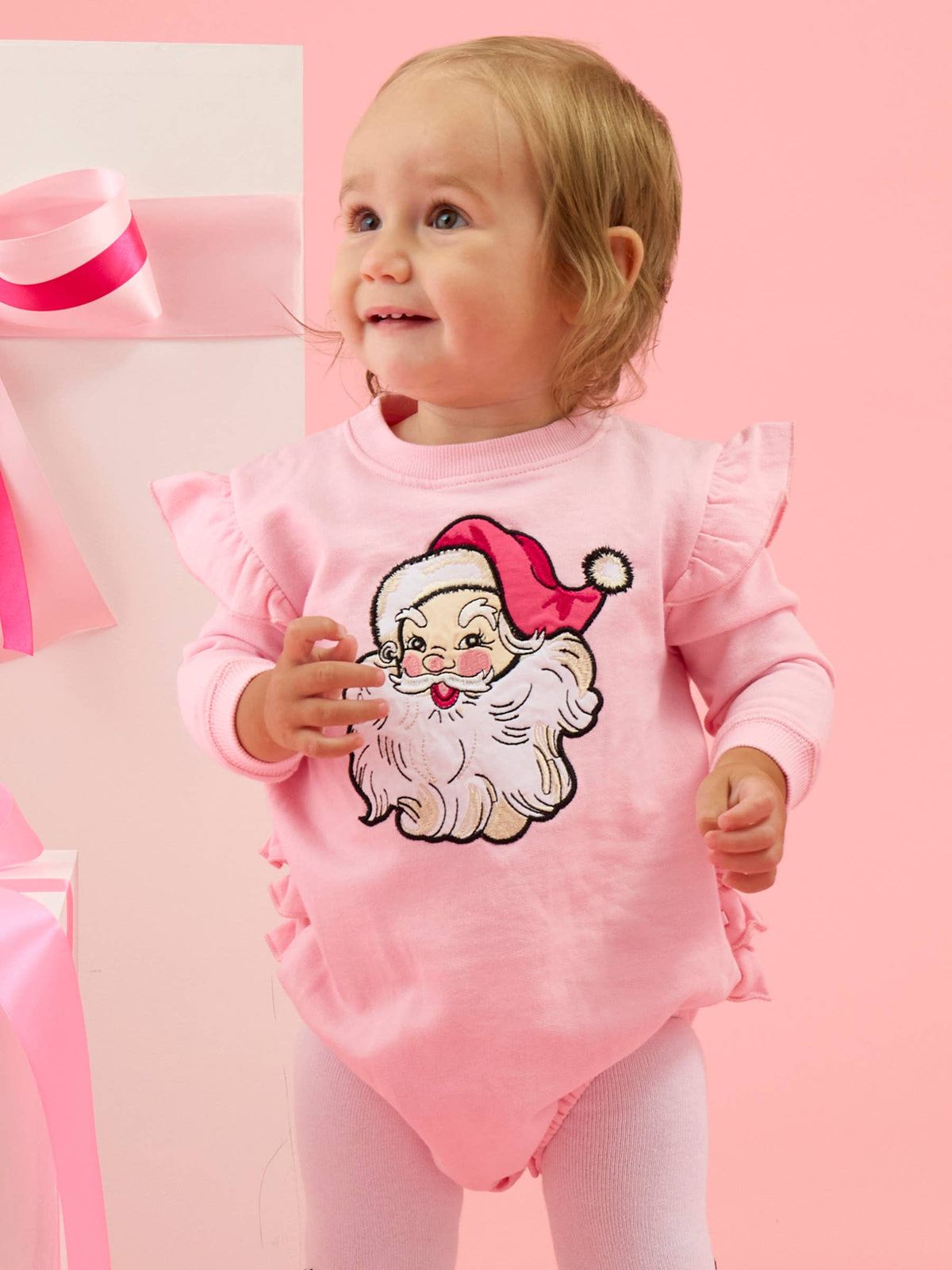 Baby Pink Santa Bubble Sweatshirt Romper