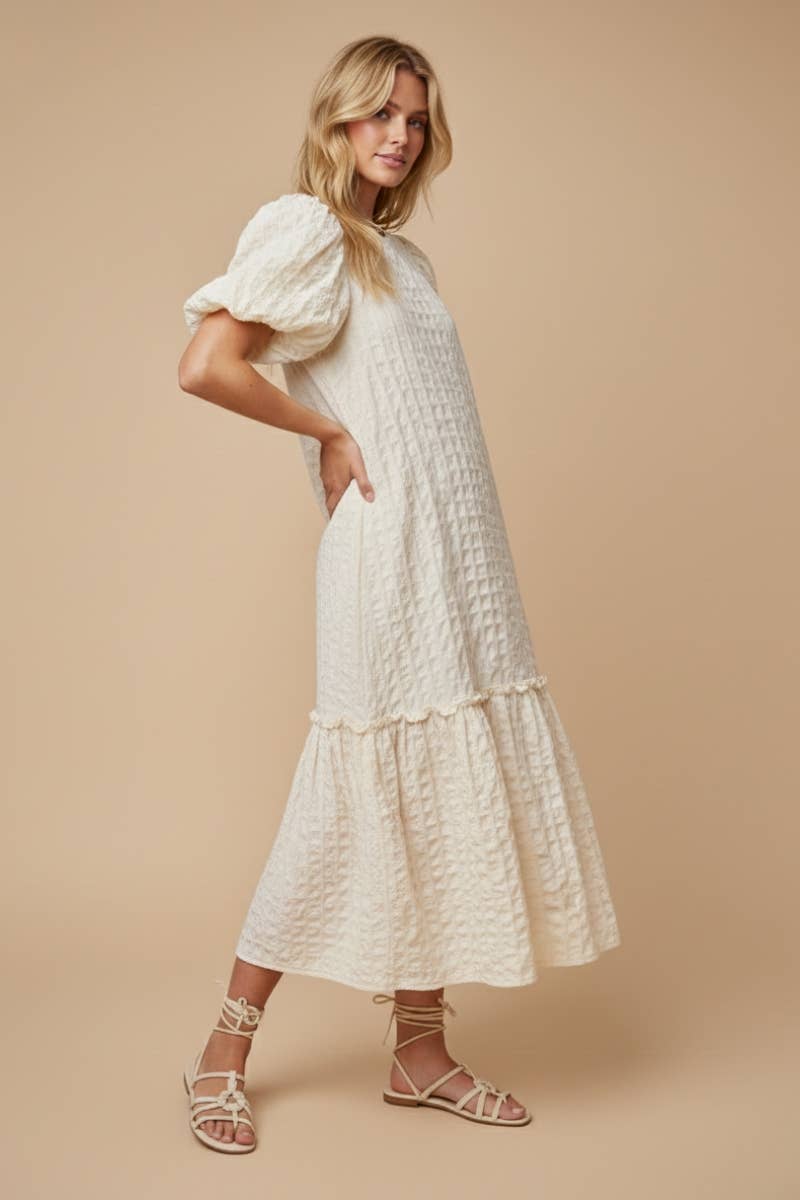 Alcott Textured Puff-Sleeve Midi