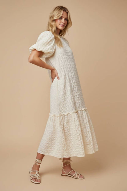Alcott Textured Puff-Sleeve Midi