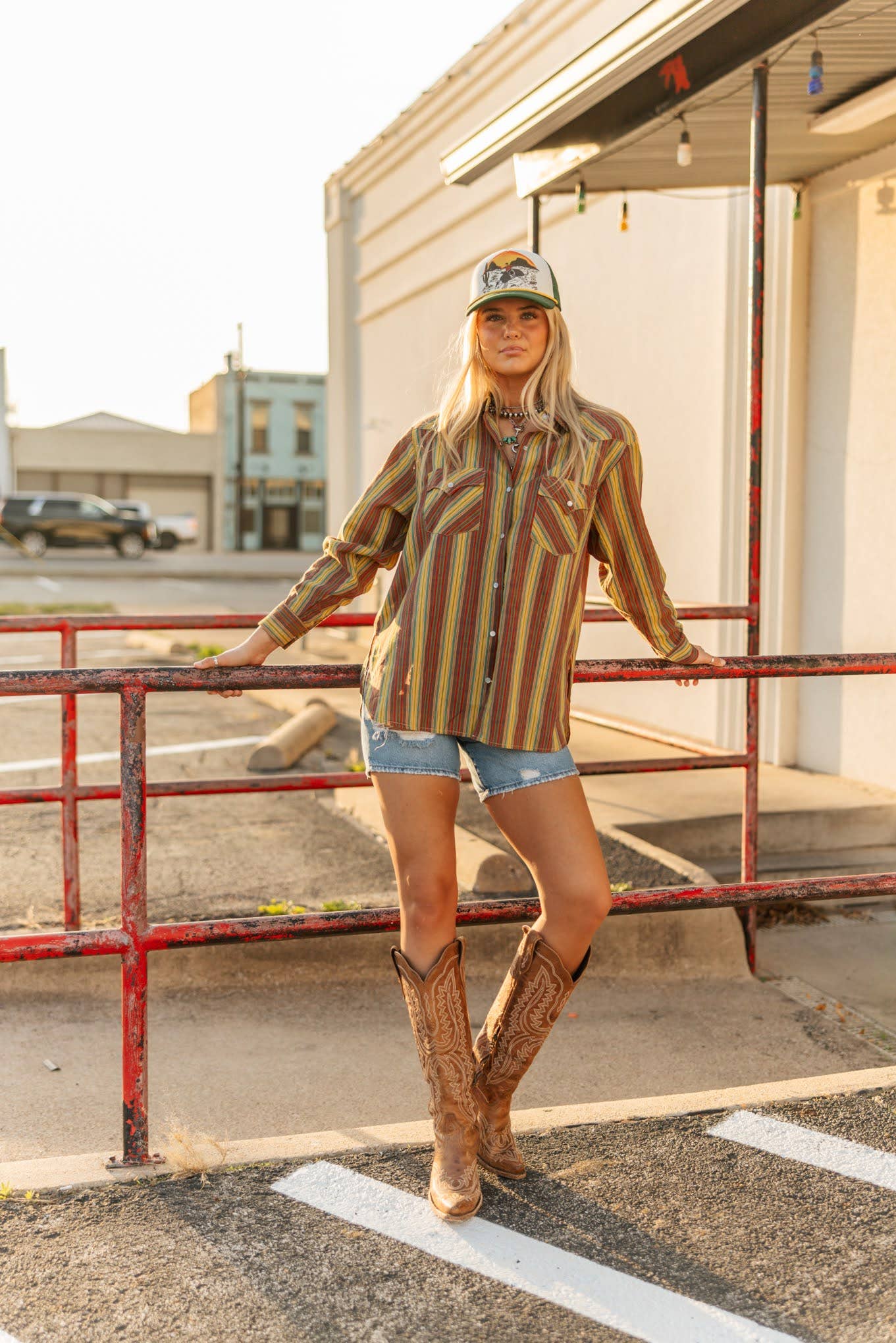 Turquoise Haven Olive Vintage Stripe Top