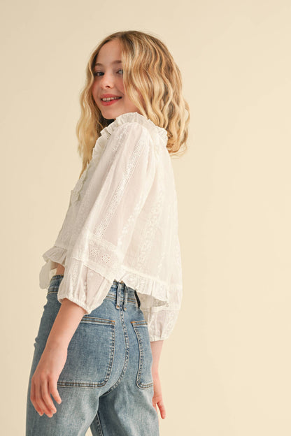 Tween Girls Cropped Button Down Blouse