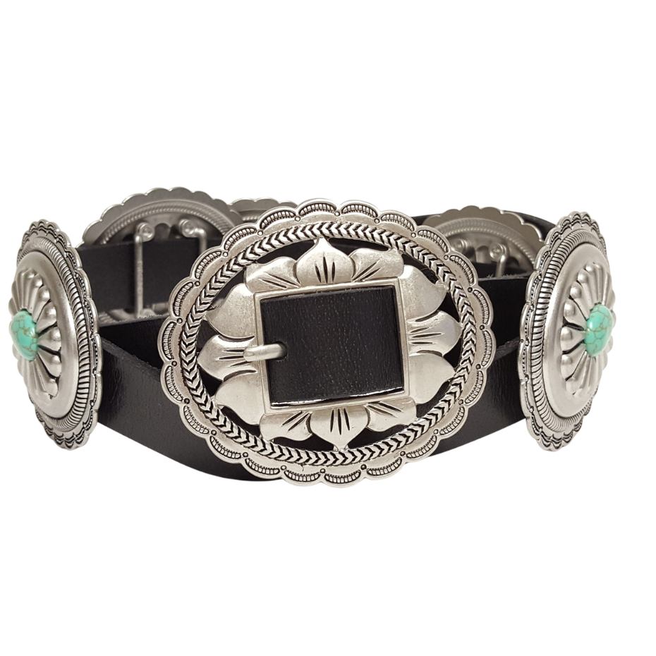 Genuine Leather Floral Stone Concho Belt