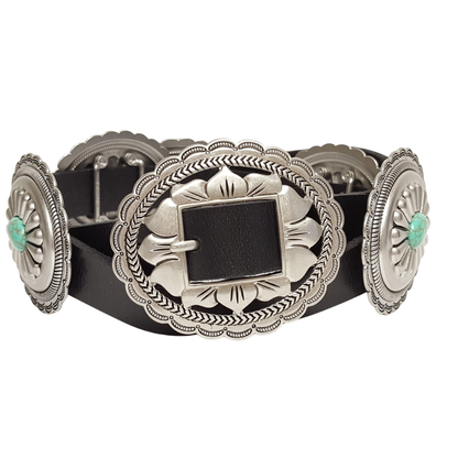 Genuine Leather Floral Stone Concho Belt