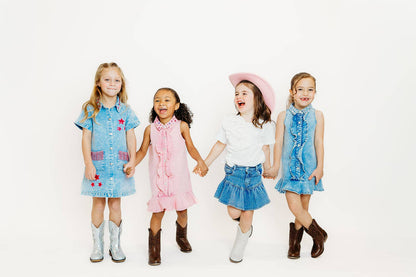 Ruffle Gem Denim Dress