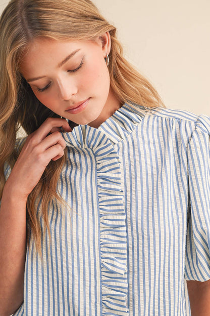 Striped Ruffle Button Down Top