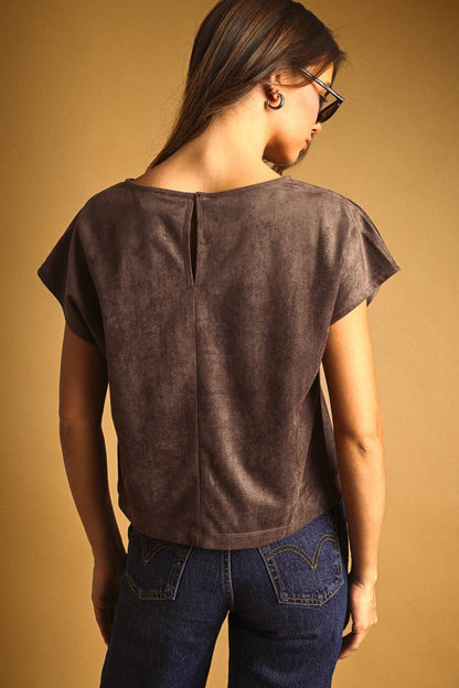 BROWN SUEDE CROP TOP