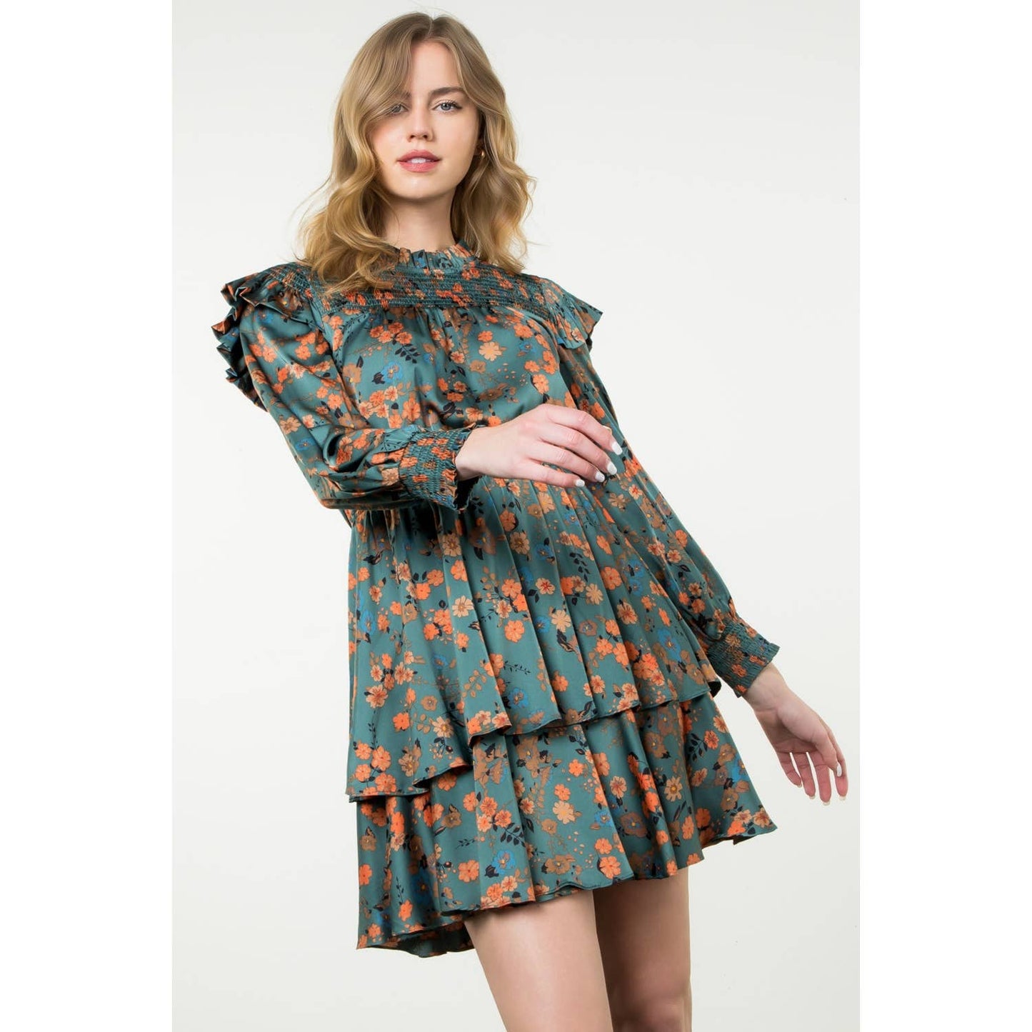 Long Sleeve Floral Tiered Dress