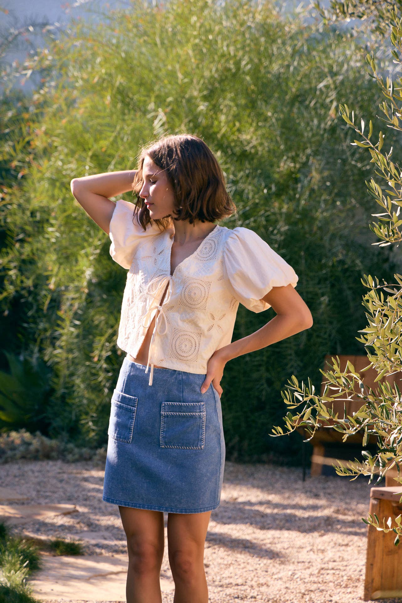 Denim Mini Skirt with Stitch Pockets