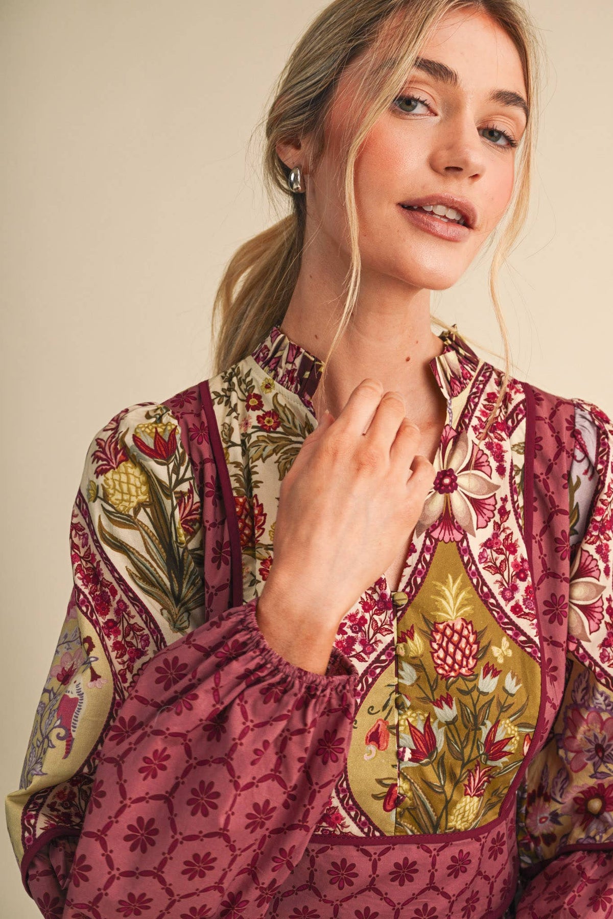 Mixed Floral Print Midi Dress