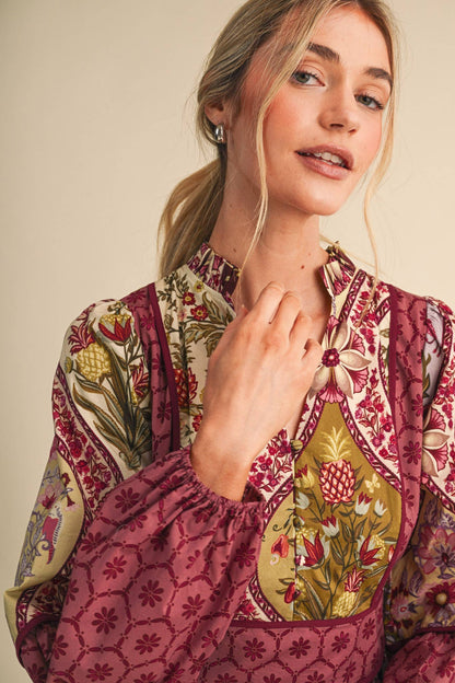 Mixed Floral Print Midi Dress
