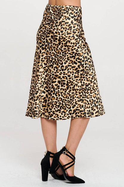 Leopard Print A Line Midi Skirt