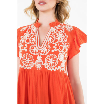 Embroidered Flutter Sleeve Mini Dress