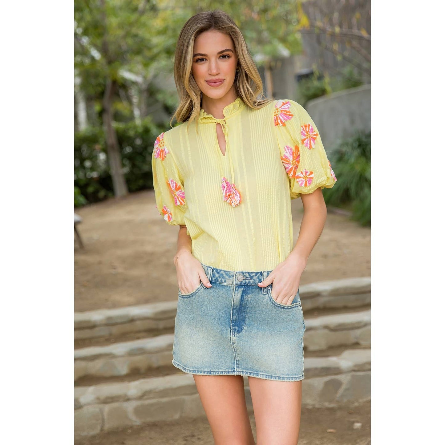 Hand Embroidered Puff Sleeve Top