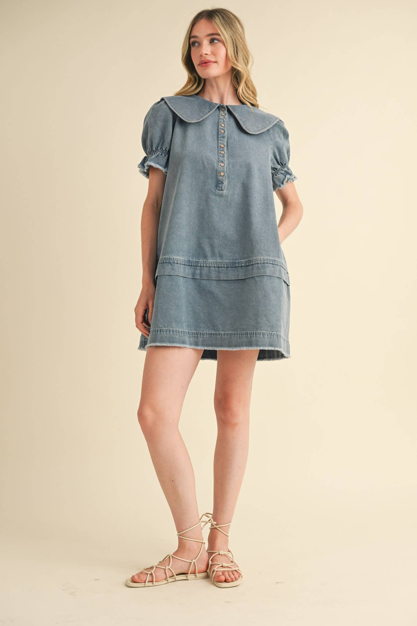 Doll Collar Denim Mini Dress