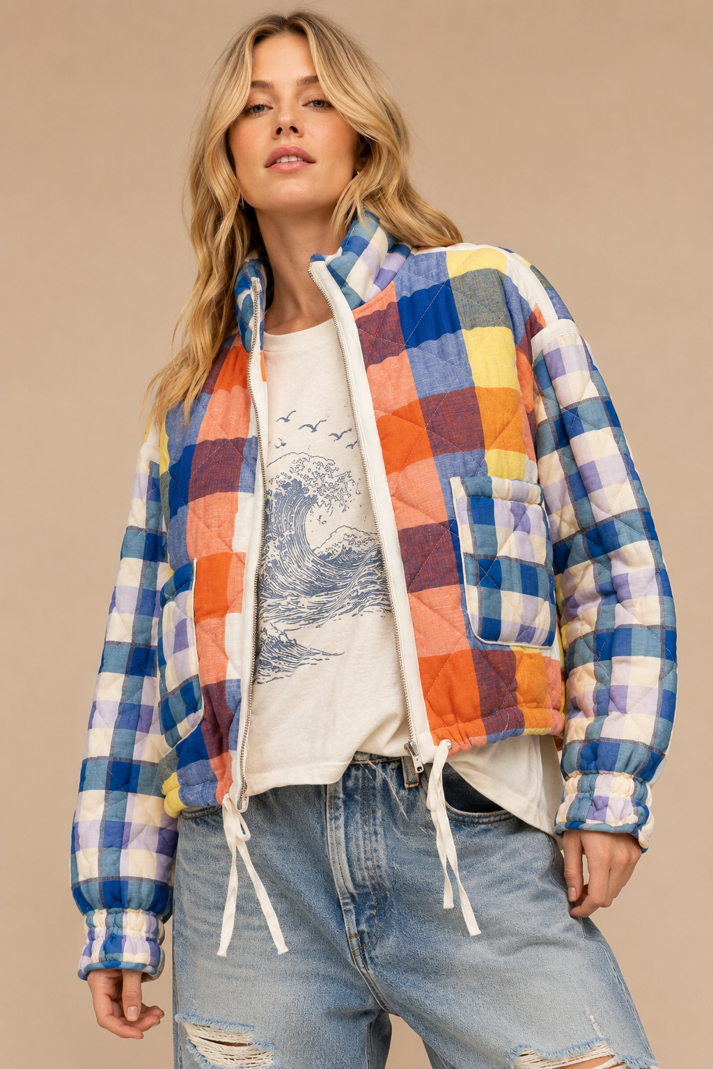 J.NNA Quilted Patchwork Puffer