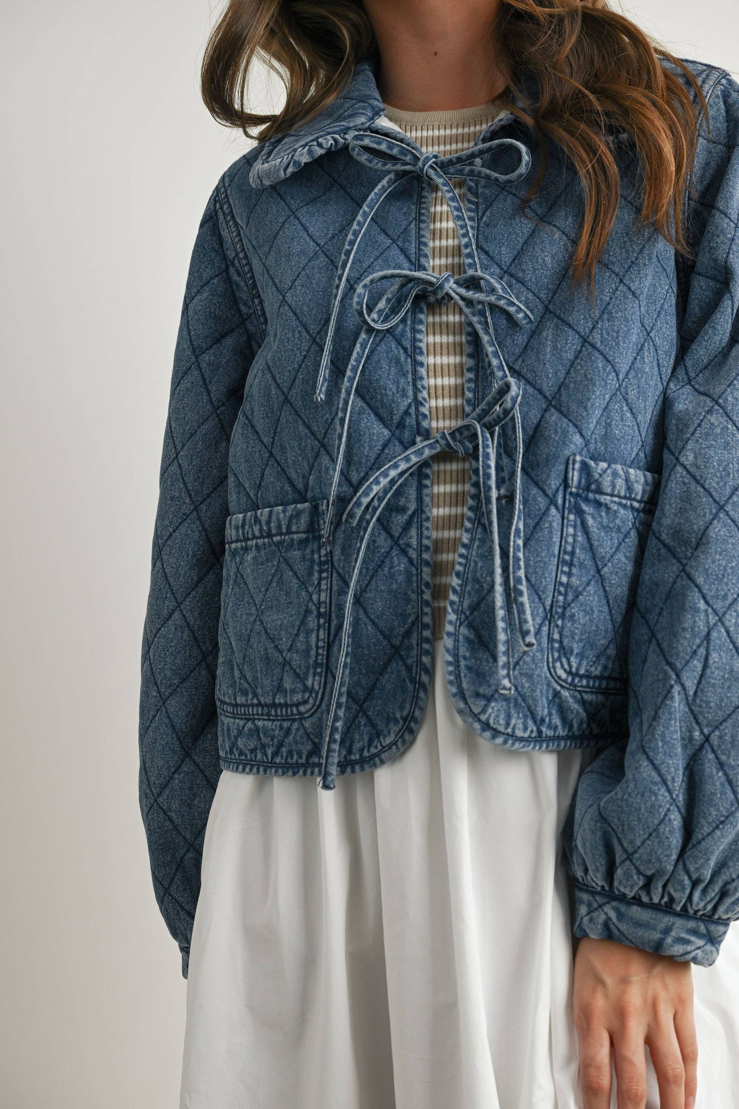 Quilted Long Sleeve Tie-Front Jacket