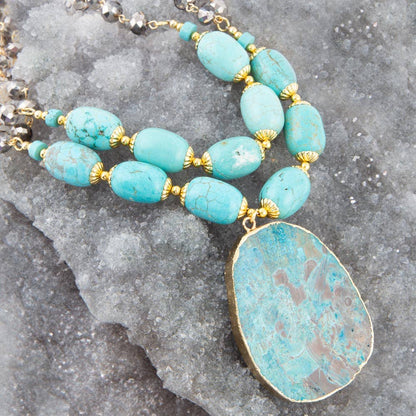 Barse Baron Turquoise Magnesite Pendant Statement Necklace