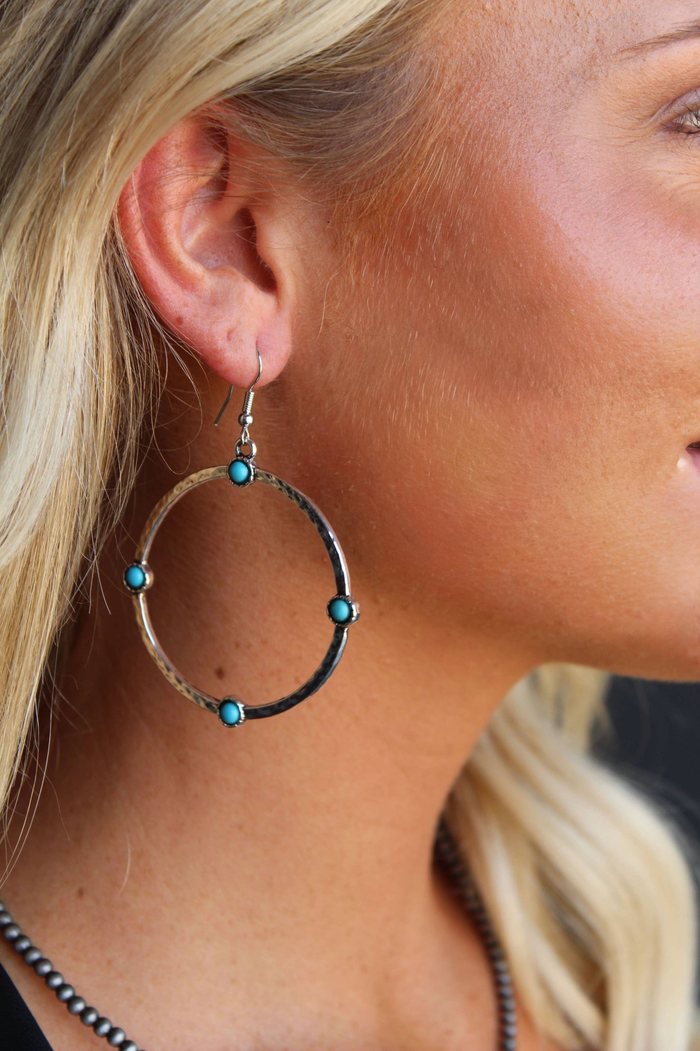 West & Co. Hammered Hoop Earrings W/ Turquoise
