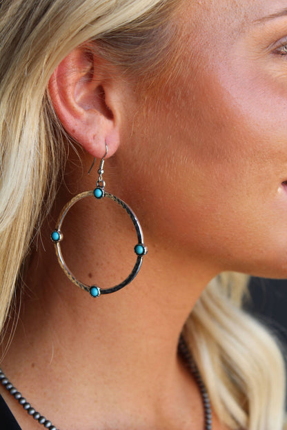 West & Co. Hammered Hoop Earrings W/ Turquoise