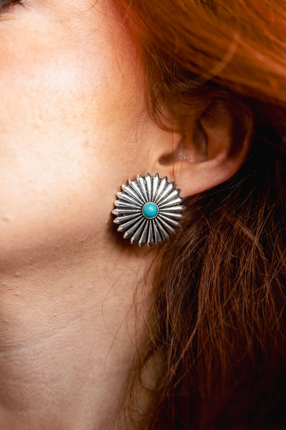 West & Co. Silver Conco Burst Post Earrings w/ Turquoise Accent