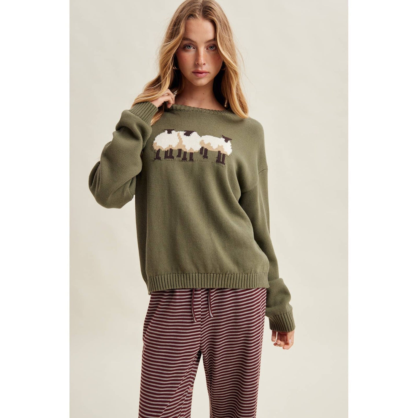 Sheep Trio Graphic Crew Neck Sweater