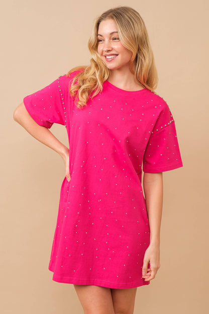 Cotton Jersey Studded Sprinkle Loose T Shirt Dress
