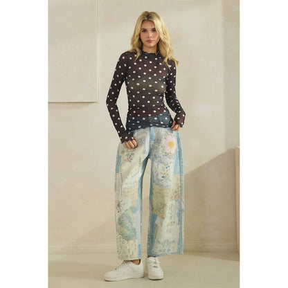 Lace Long Sleeve See Through Polka Dot Top