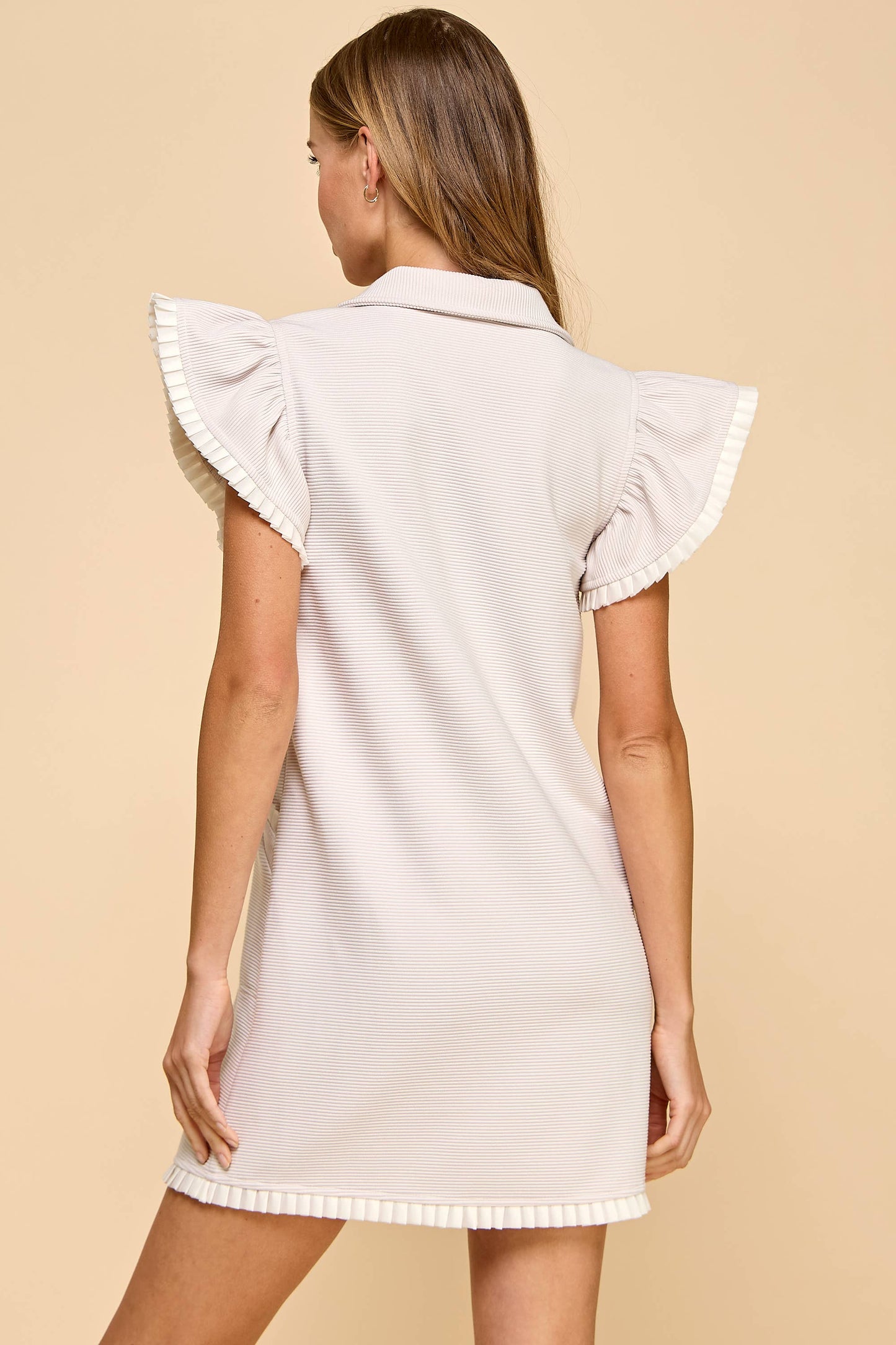 Ribbed Half Zip Collar Textured Knit Dress