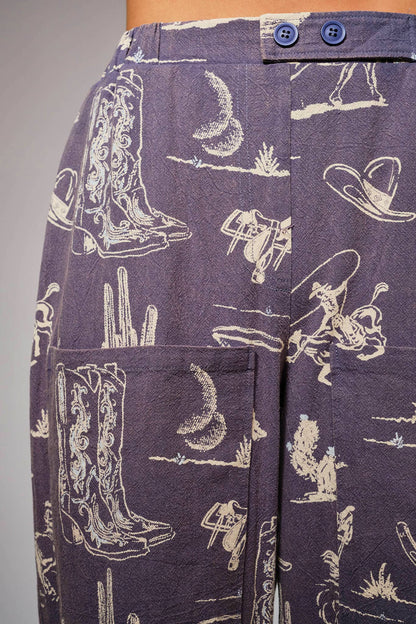 Western Motif Wide Leg Pants