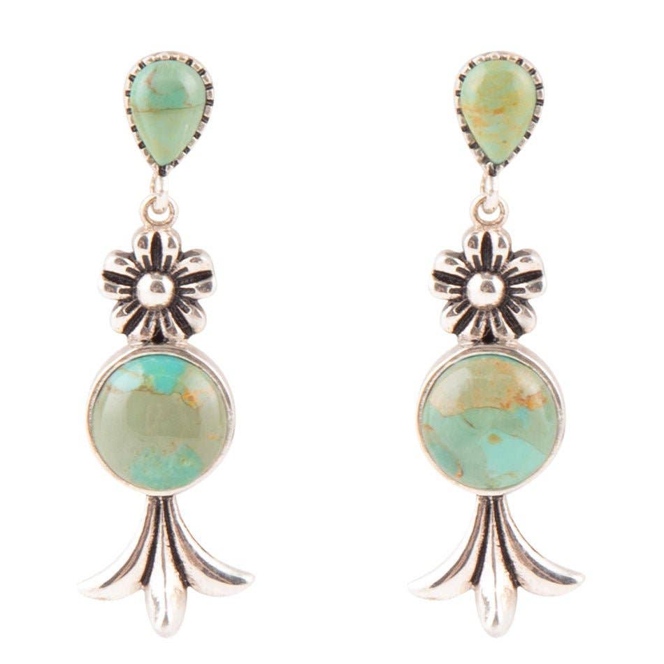 Barse Floral Turquoise and Sterling Silver Drop Earrings