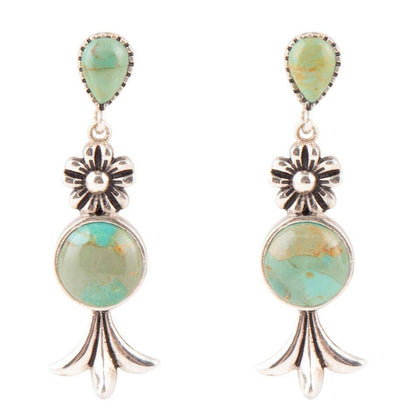 Barse Floral Turquoise and Sterling Silver Drop Earrings