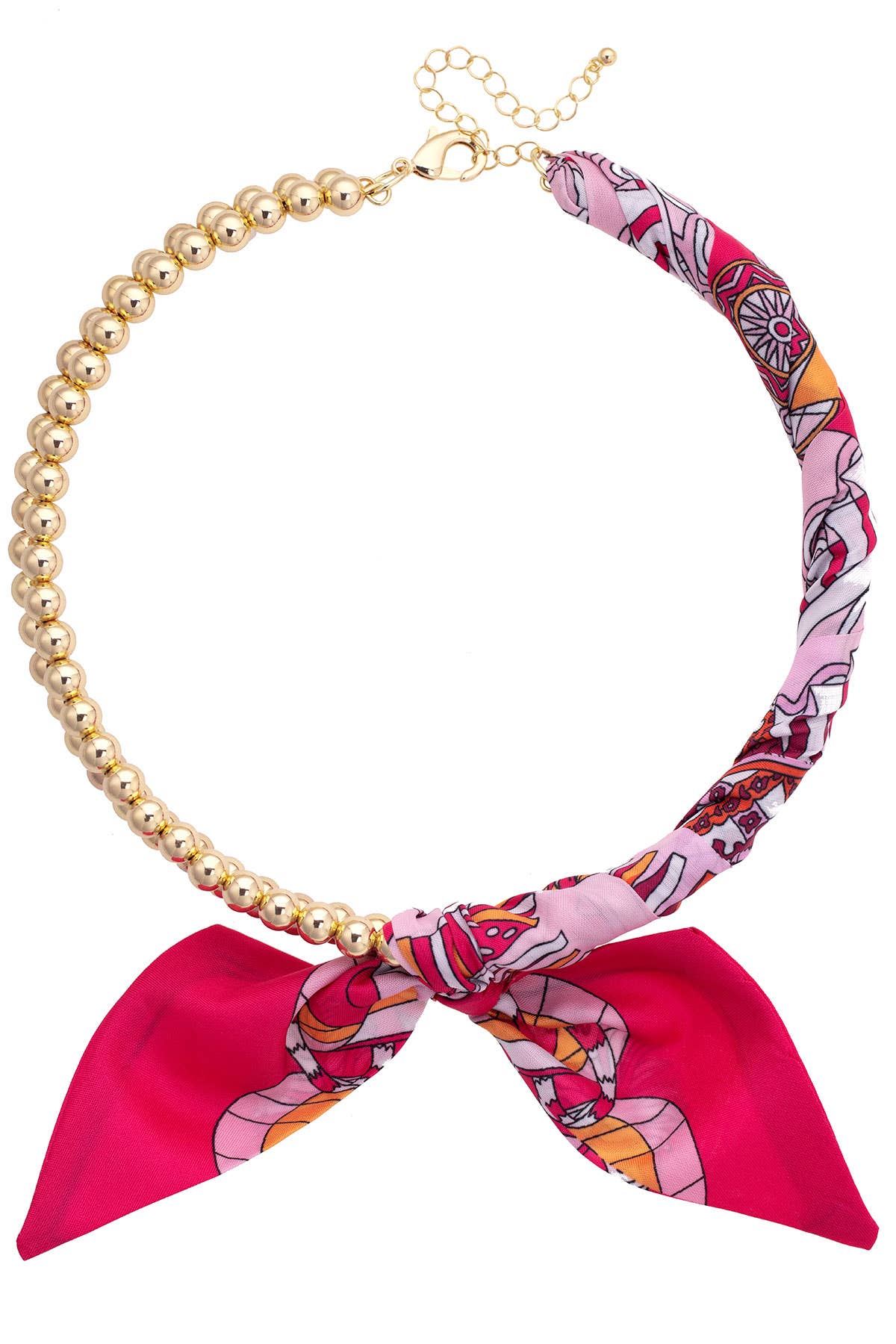 Canvas Style Cassie Ball Bead Scarf Necklace in Fuchsia, Orange, and White