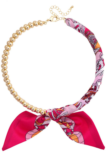 Canvas Style Cassie Ball Bead Scarf Necklace in Fuchsia, Orange, and White
