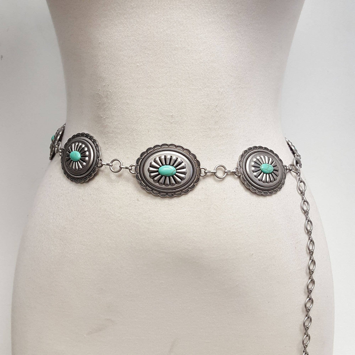 Western Oval Concho Chain Belt with Stones