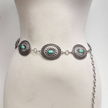 Western Oval Concho Chain Belt with Stones